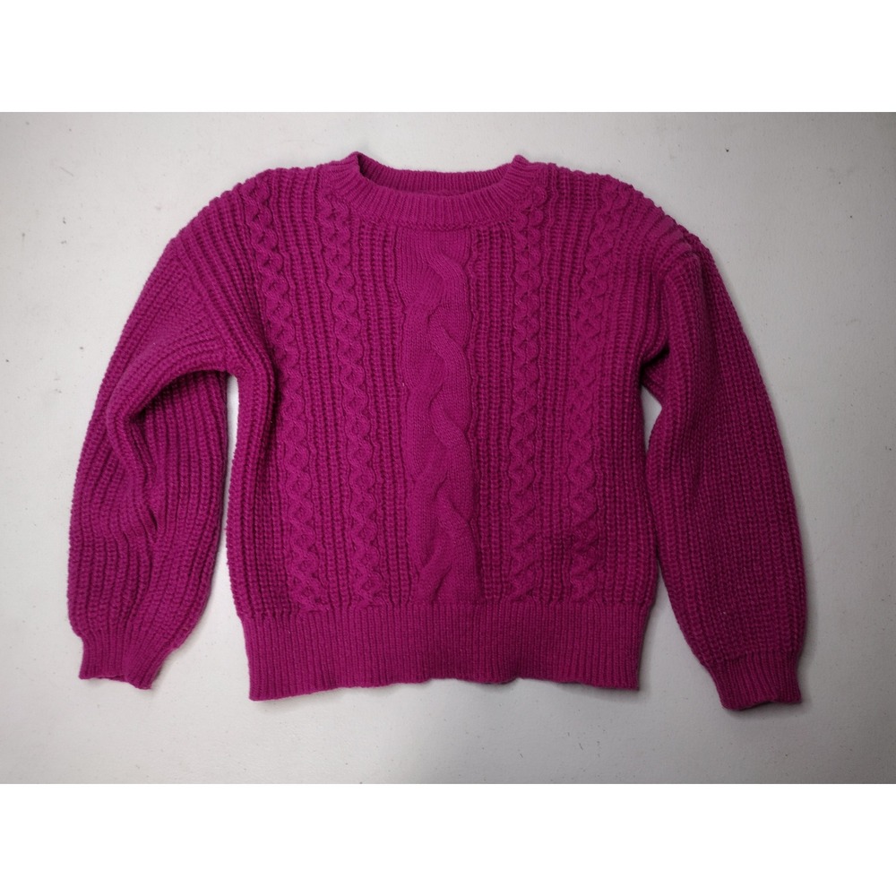Cat & Jack Girls Magenta Pink Cable Knit Sweater Size S 6/7 Chunky Pullover